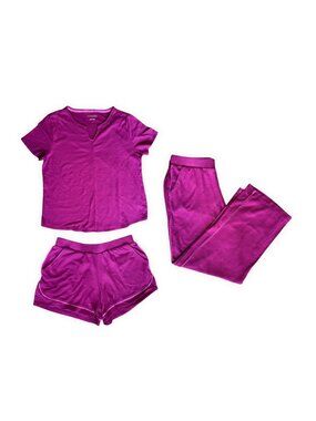 Midnight Carole Hochman 3-Piece Pajama Set Fuchsia S Top Shorts Pants